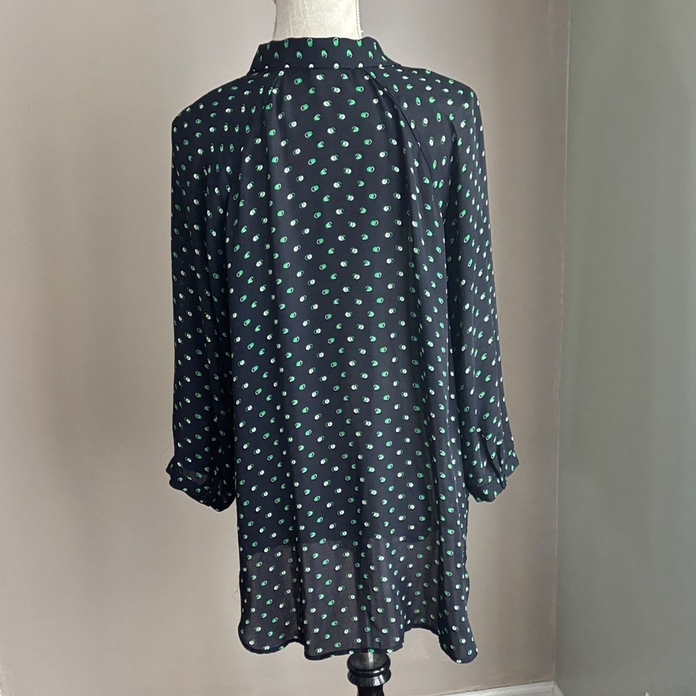 CAbi Black Blouse with Green Polka Dots - Picture 3 of 5
